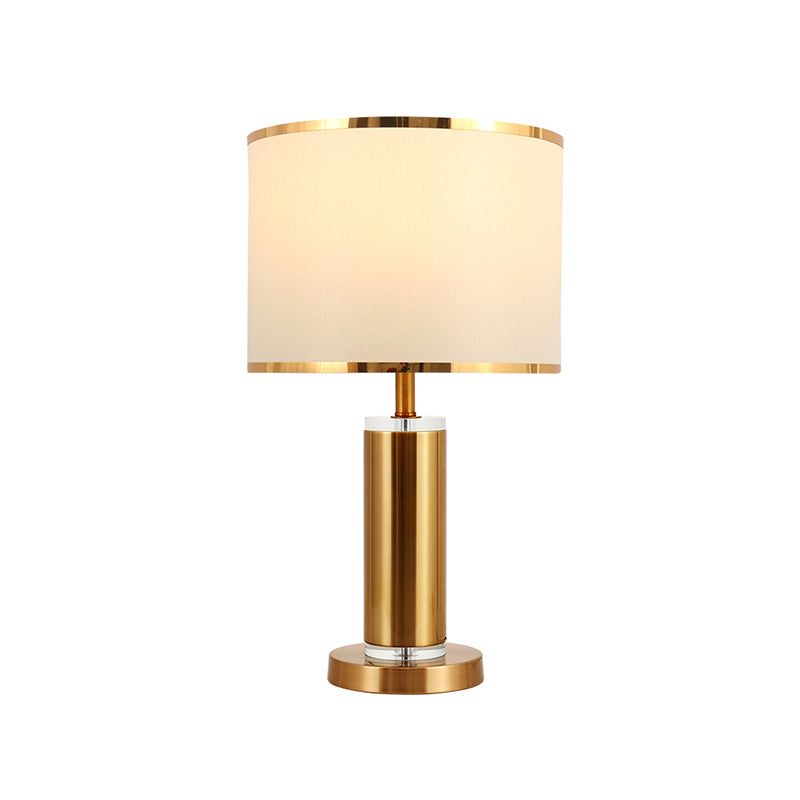 Minimalist Fabric Cylinder Table Lamp: 1-Light Brass Nightstand Lighting With Drum Shade