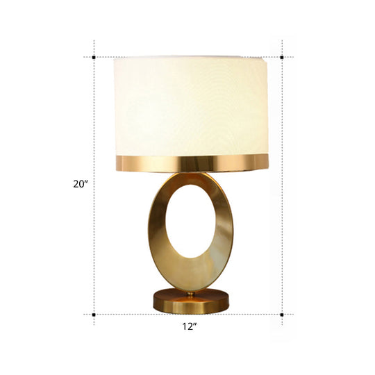 Classic Drum Shade Table Lamp - Elegant 1-Head Fabric Nightstand Lighting For Study Room White