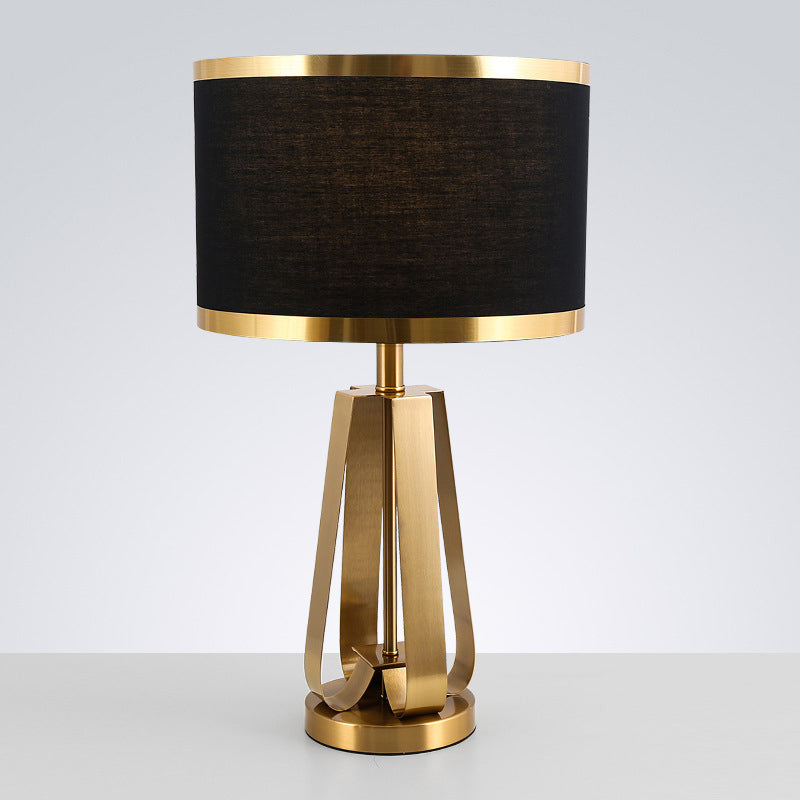 Traditional Drum Shade Nightstand Light For Living Room - Single Table Lamp With Fabric Black