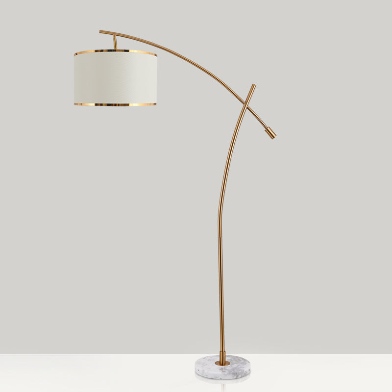 Minimalist 1-Light Fabric Floor Lamp With Marble Base In White