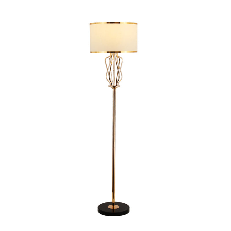 Classic Style Round Fabric Floor Lamp With 1 Head Brass Finish Ideal For Living Room Lighting
