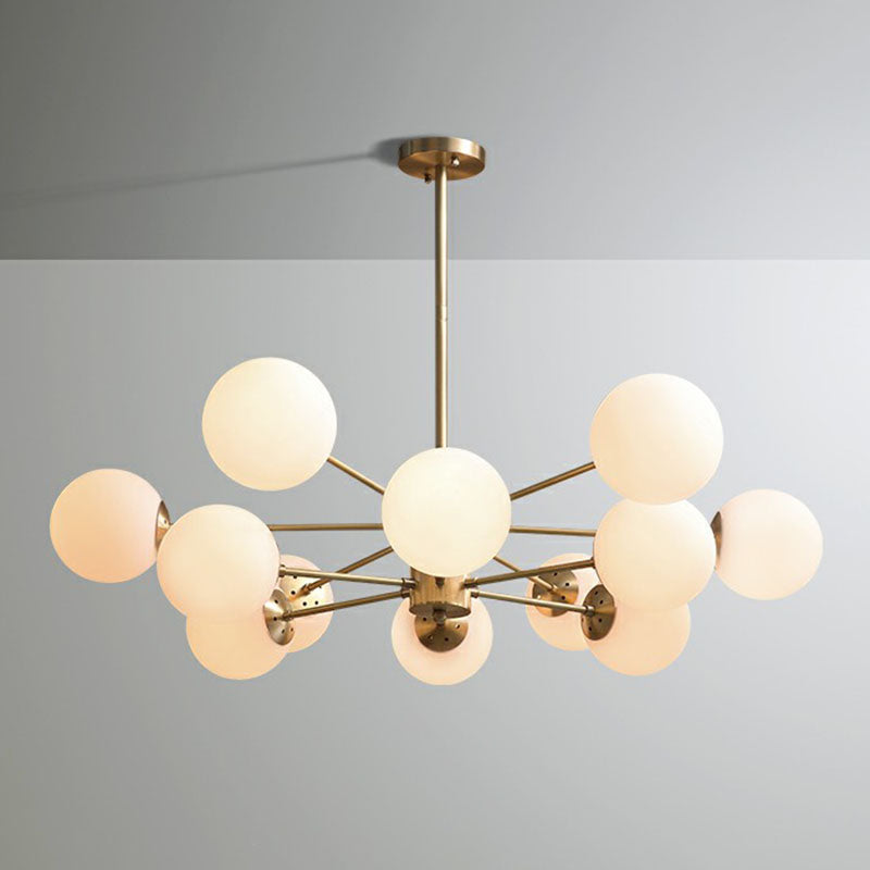 Frosted White Glass Ball Chandelier With Minimalist Gold Finish - Elegant Ceiling Light For Dining