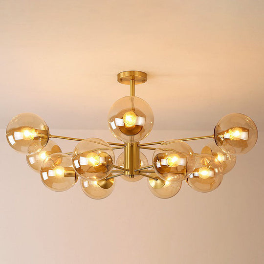 Radial Chandelier Pendant Light In Antiqued Brass - Contemporary Glass Design For Living Room