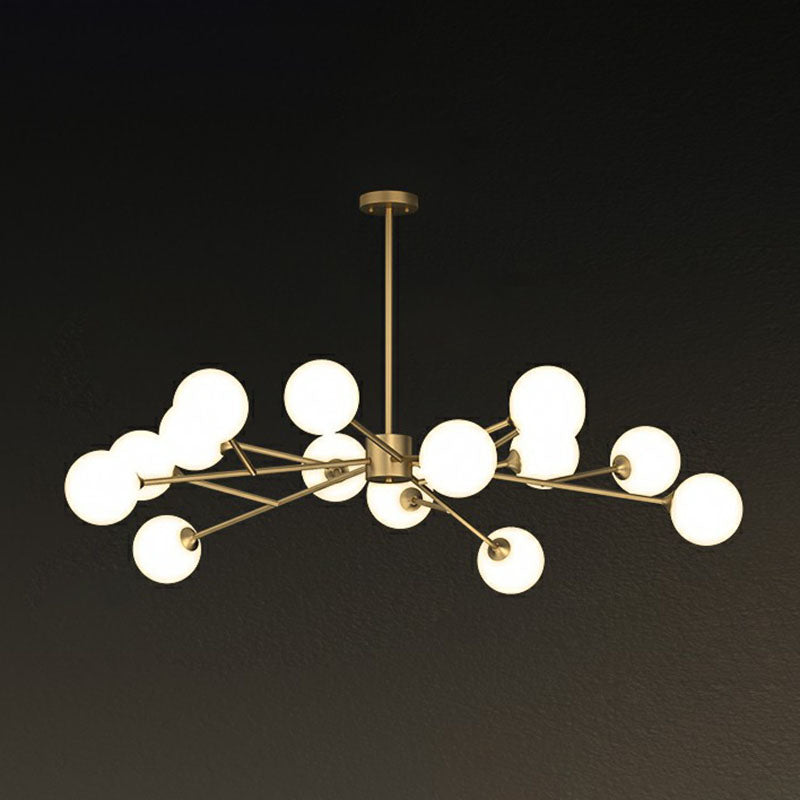 Gold Postmodern Tree Branch Chandelier With Milk Ball Glass - Hanging Light For Living Room 15 /