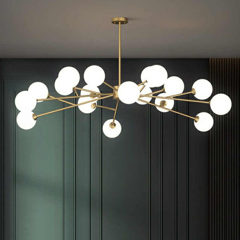 Gold Postmodern Tree Branch Chandelier With Milk Ball Glass - Hanging Light For Living Room