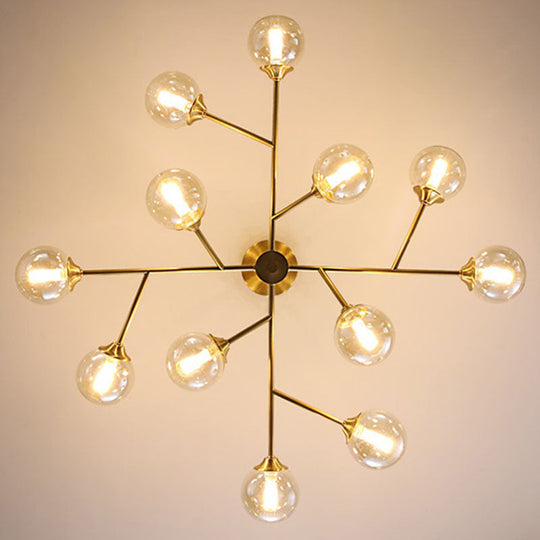 Golden Metal Chandelier With Amber Glass Shade - Modern Hanging Ceiling Light