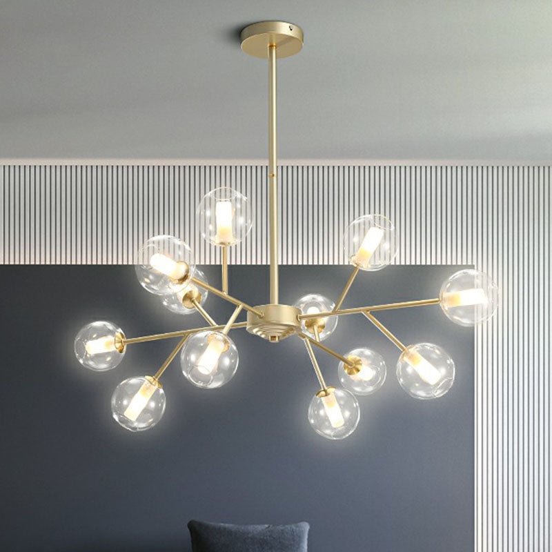 Stylish Gold Branch Chandelier - Postmodern Clear Glass Ceiling Light For Dining Room