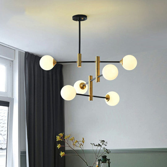 Modern Black & Brass Glass Chandelier Pendant Light For Dining Room