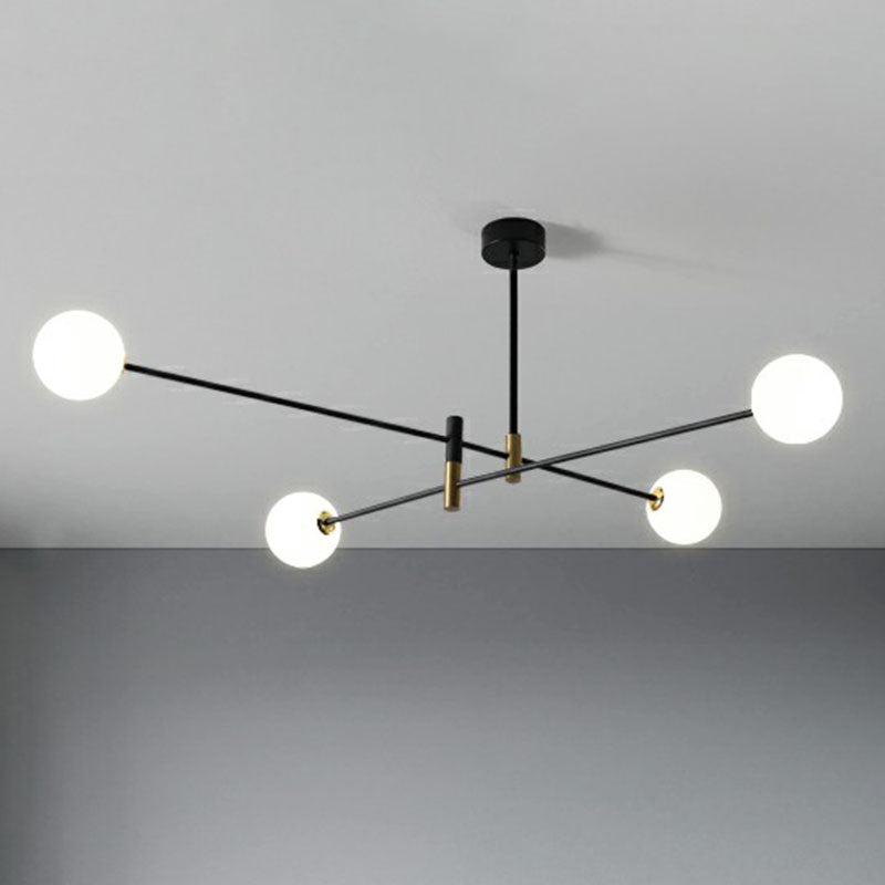 Opaline Glass Simplicity Chandelier: Radial Living Room Hanging Light In Black