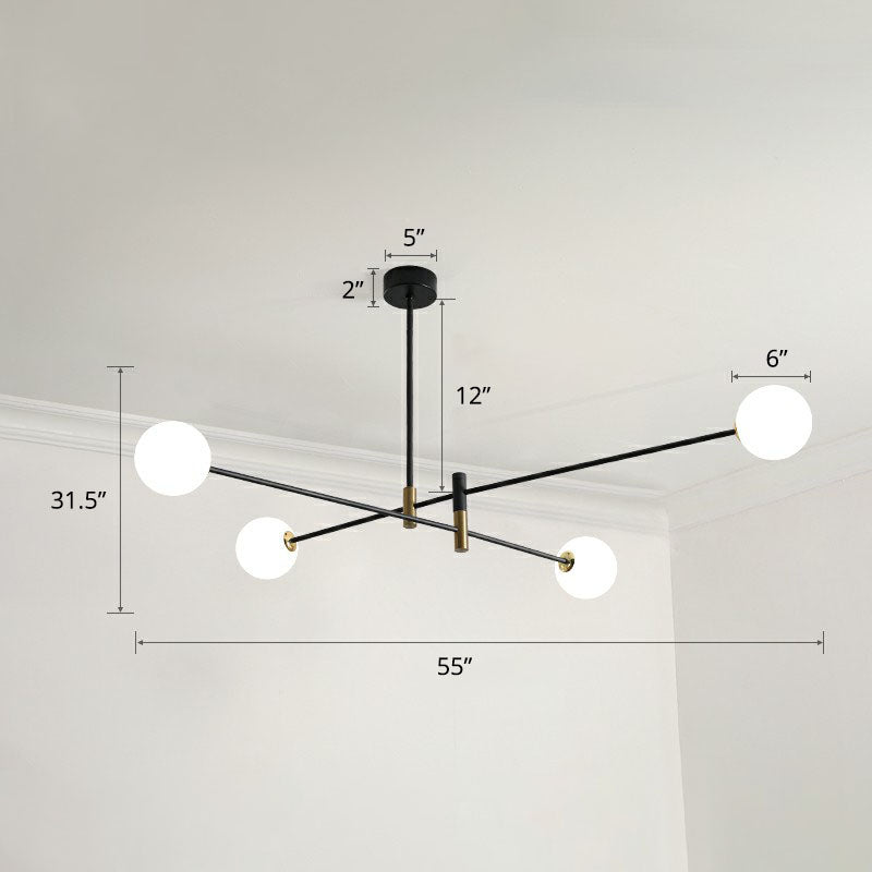 Opaline Glass Simplicity Chandelier: Radial Living Room Hanging Light In Black 4 /