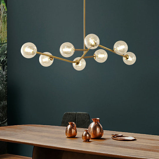 8-Light Brass Finish Molecular Chandelier with Glass Ball Shades for Simple yet Elegant Suspension Lighting