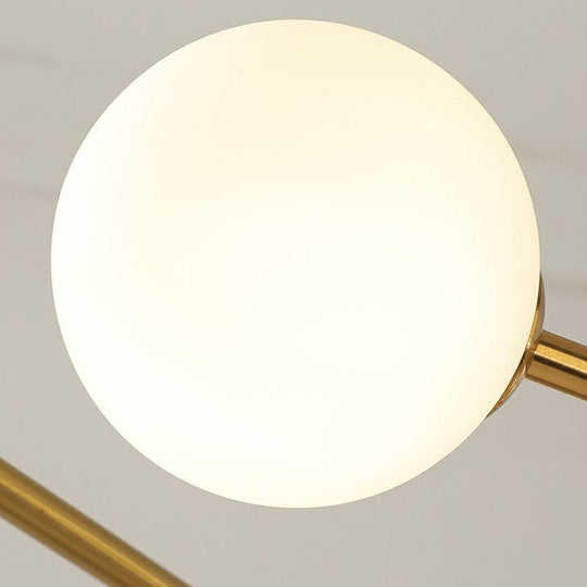 Sleek Brass Finish Molecule Chandelier: Simplicity In 8-Bulb Metal Suspension Light With Glass Ball