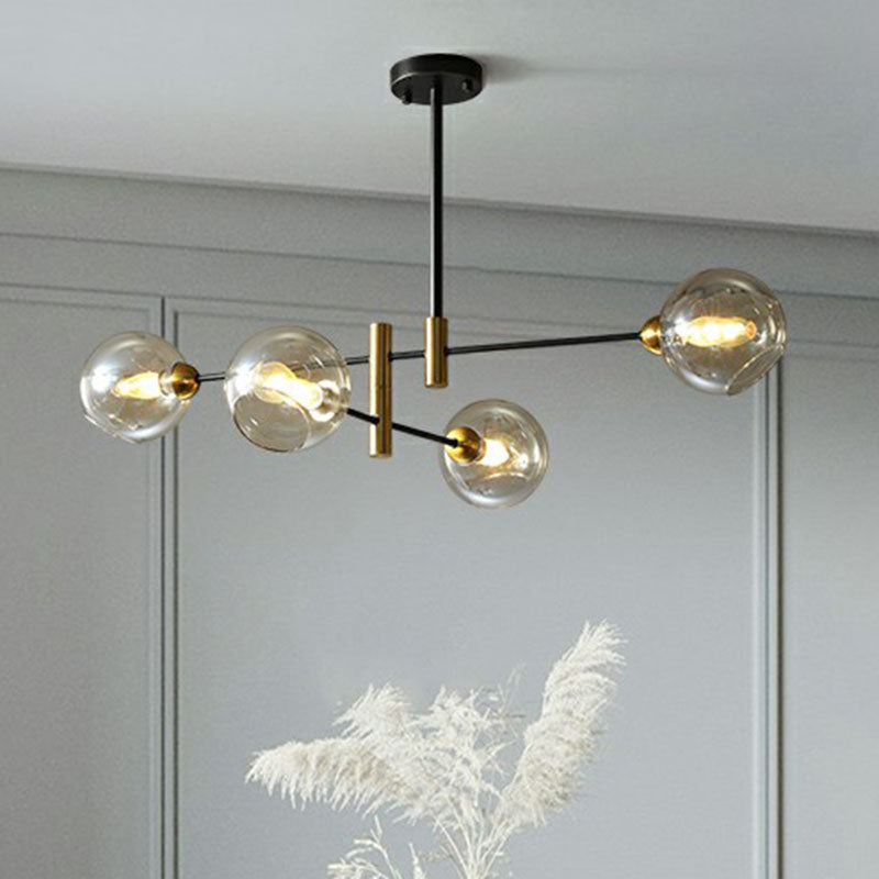 Minimalist Black And Brass Glass Dome Chandelier For Dining Room Suspended Lighting
