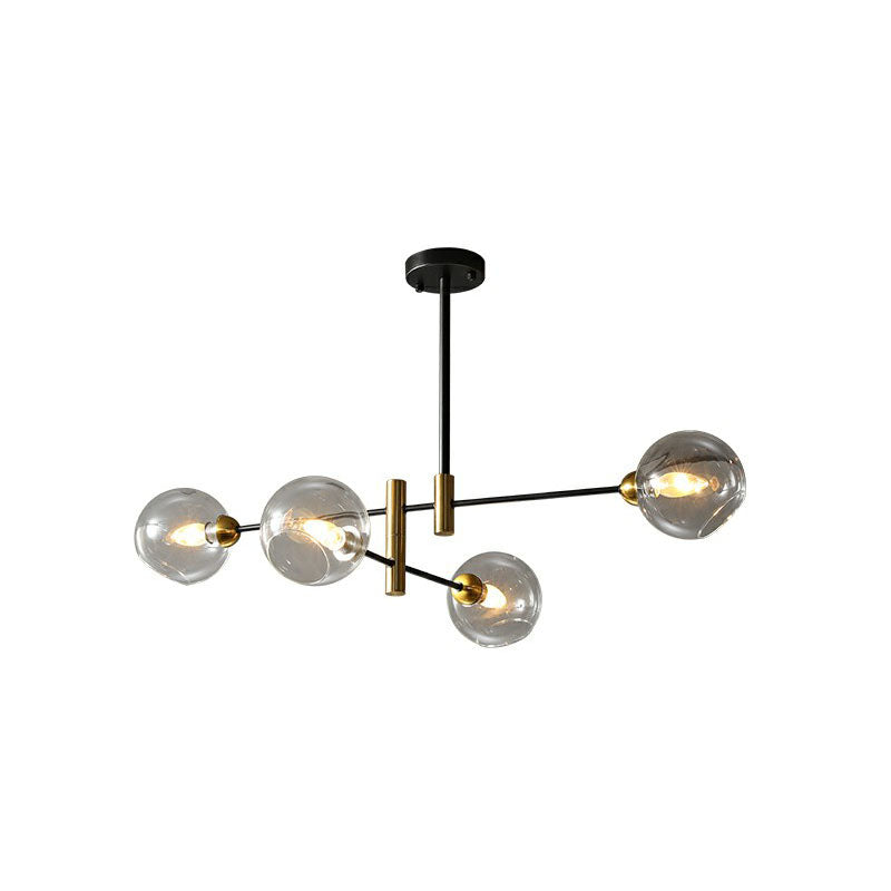 Minimalist Glass Dome Chandelier - Black and Brass Suspended Lighting Fixture for Dining Room