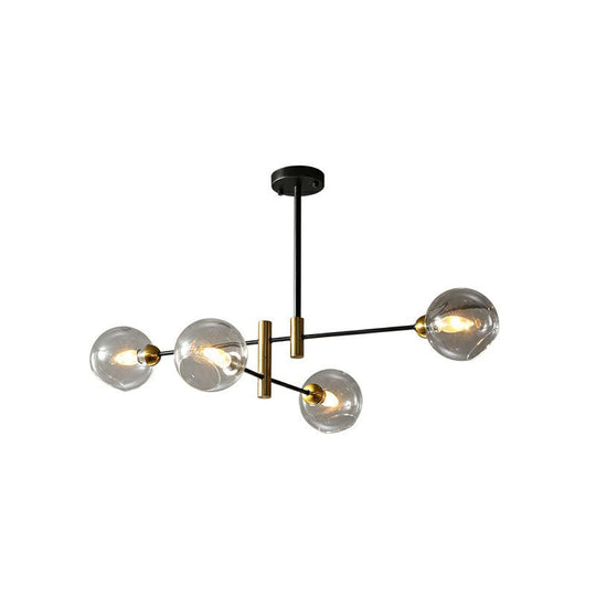 Minimalist Black And Brass Glass Dome Chandelier For Dining Room Suspended Lighting 4 / Clear