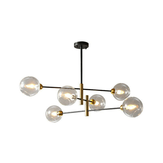 Minimalist Glass Dome Chandelier - Black and Brass Suspended Lighting Fixture for Dining Room