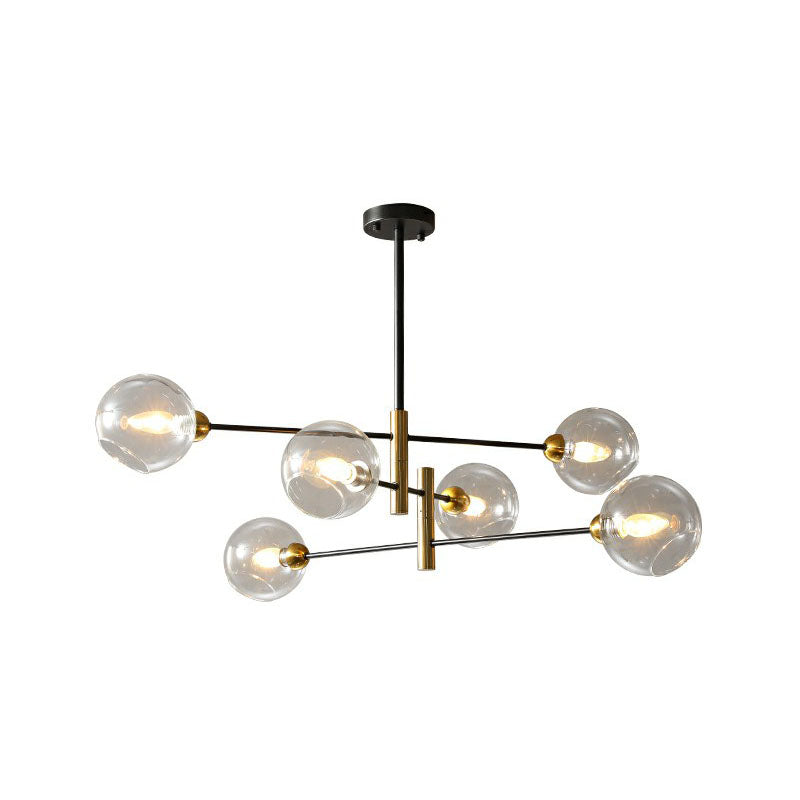 Minimalist Black And Brass Glass Dome Chandelier For Dining Room Suspended Lighting 6 / Clear
