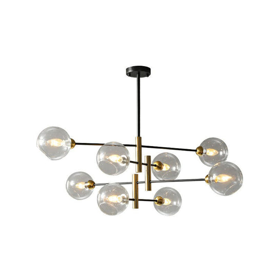 Minimalist Glass Dome Chandelier - Black and Brass Suspended Lighting Fixture for Dining Room