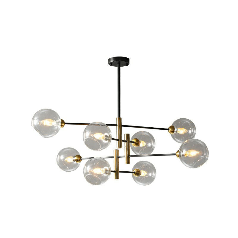 Minimalist Black And Brass Glass Dome Chandelier For Dining Room Suspended Lighting 8 / Clear