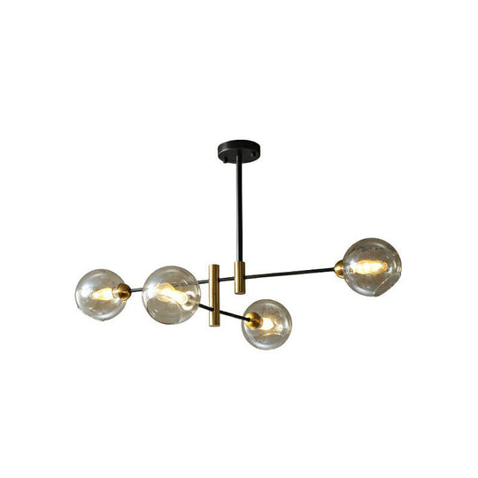 Minimalist Glass Dome Chandelier - Black and Brass Suspended Lighting Fixture for Dining Room