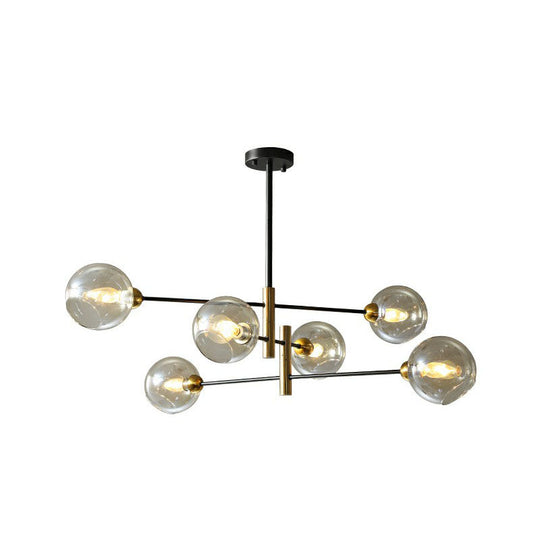 Minimalist Glass Dome Chandelier - Black and Brass Suspended Lighting Fixture for Dining Room