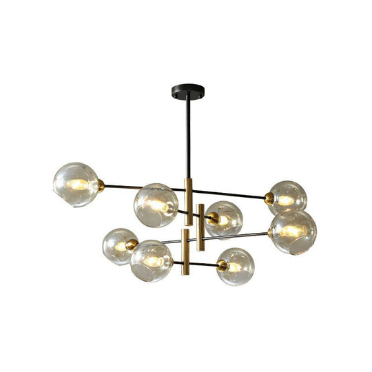 Minimalist Glass Dome Chandelier - Black and Brass Suspended Lighting Fixture for Dining Room