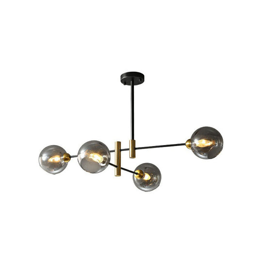 Minimalist Glass Dome Chandelier - Black and Brass Suspended Lighting Fixture for Dining Room