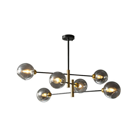 Minimalist Glass Dome Chandelier - Black and Brass Suspended Lighting Fixture for Dining Room