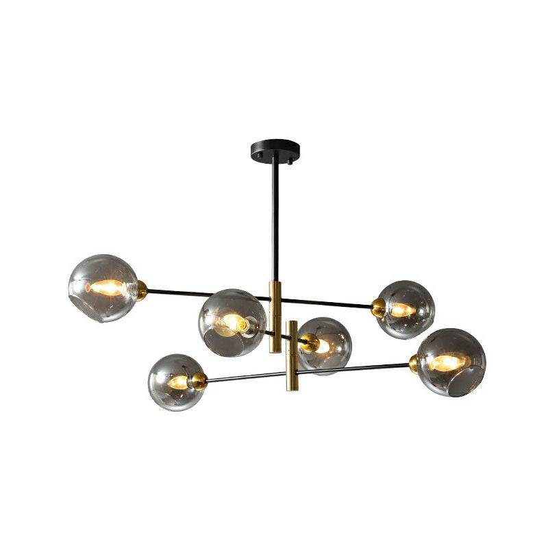 Minimalist Black And Brass Glass Dome Chandelier For Dining Room Suspended Lighting 6 / Smoke Gray