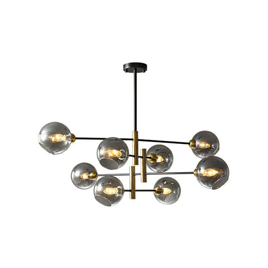 Minimalist Glass Dome Chandelier - Black and Brass Suspended Lighting Fixture for Dining Room