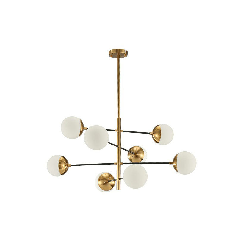 Postmodern Gold-Toned Tiered Restaurant Chandelier With White Glass Balls - Hanging Light Fixture 8