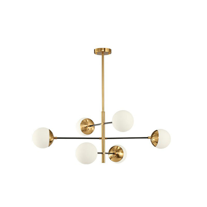 Postmodern Gold-Toned Tiered Restaurant Chandelier With White Glass Balls - Hanging Light Fixture 6