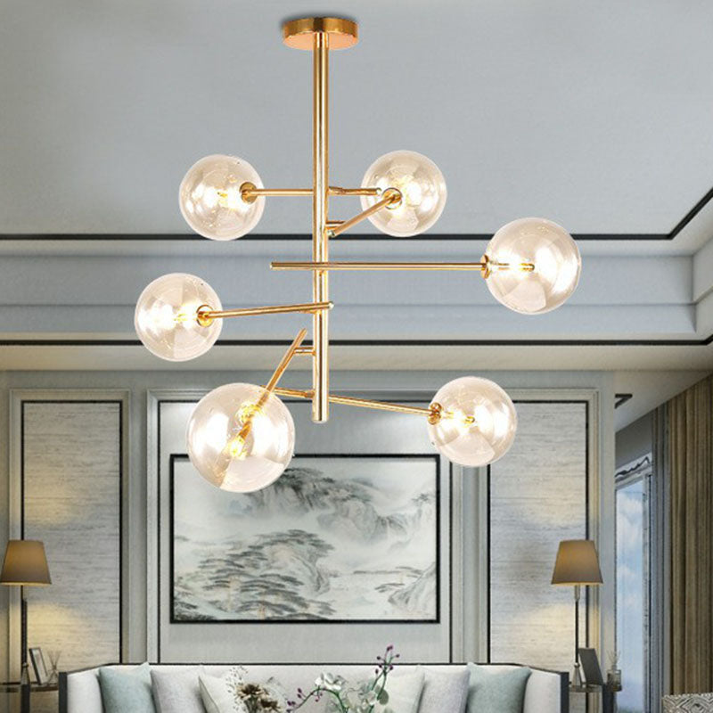 Clear Glass Nordic Style Ball Chandelier - Gold Suspension Light For Living Room 6 /