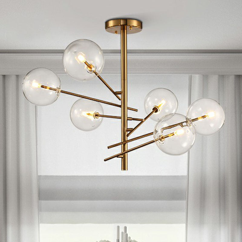 Gold Clear Glass Chandelier: Ball Restaurant Suspension Light with Postmodern Style