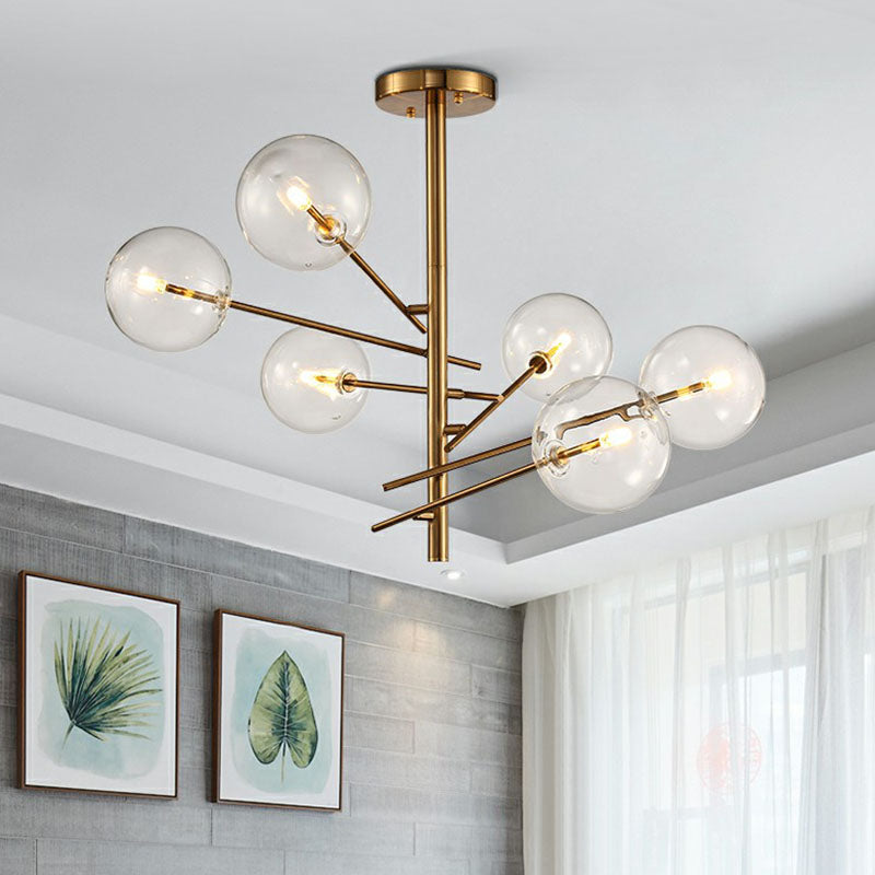 Gold Clear Glass Chandelier: Ball Restaurant Suspension Light with Postmodern Style