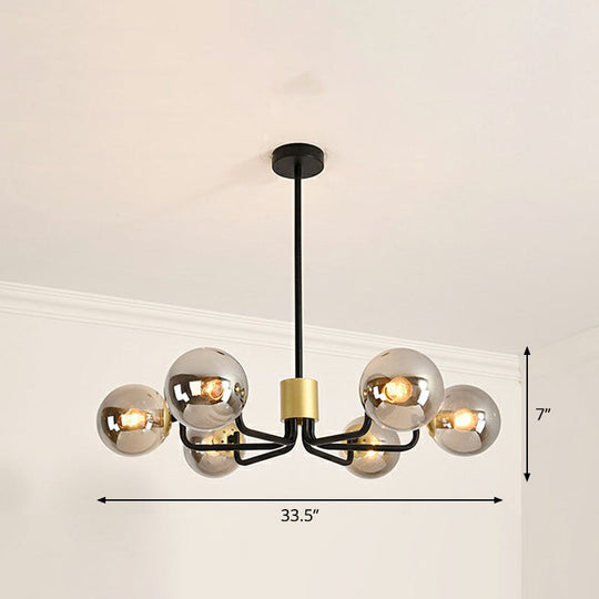 Radial Suspension Light - Contemporary Metal Chandelier With Glass Ball Shade 6 / Black Smoke Grey