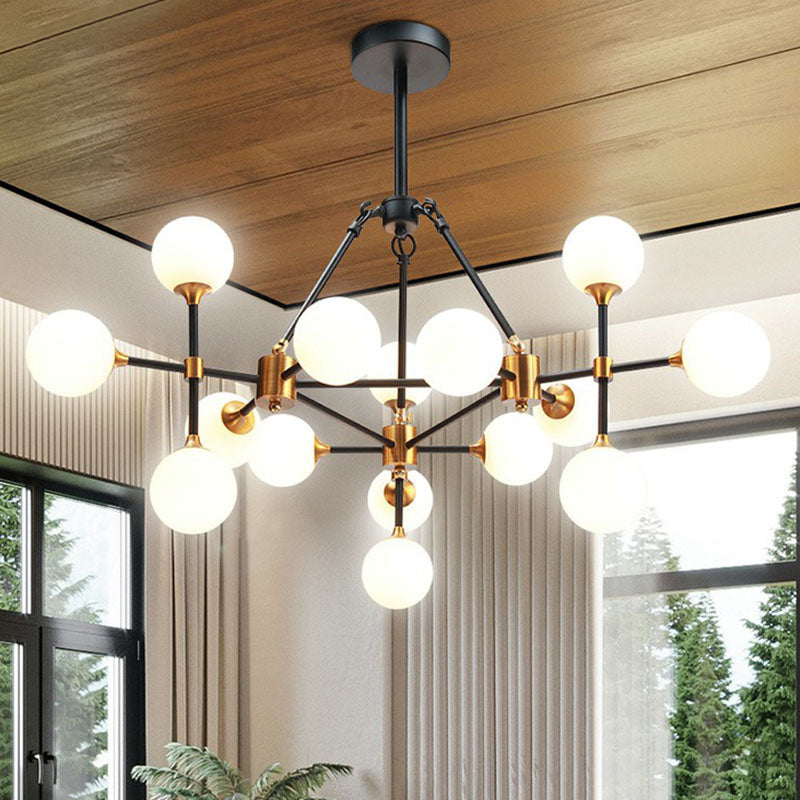 Modern 3D Opal Glass Chandelier With Black And Brass Finish