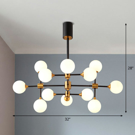 Modern 3D Opal Glass Chandelier With Black And Brass Finish 12 /