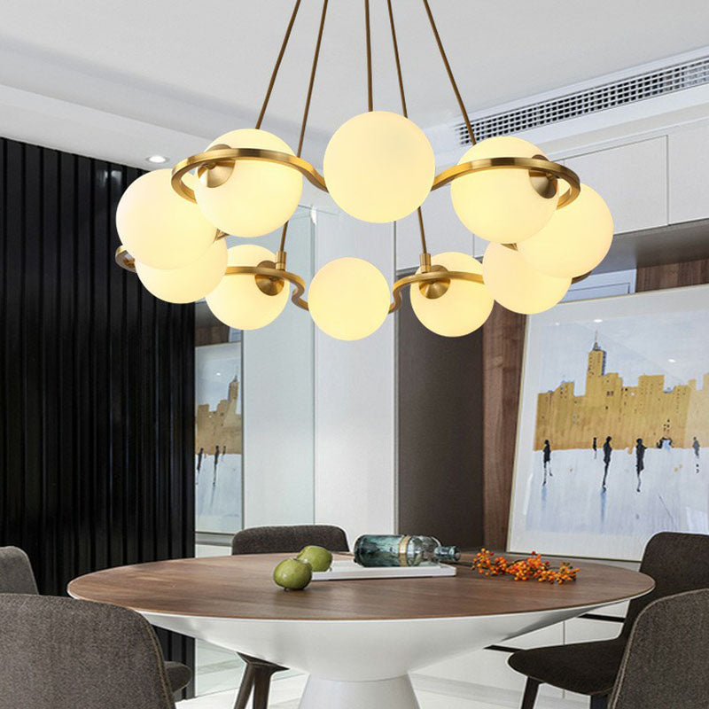 Modern Brass Floral Ring Chandelier with Glass Shade: Ball Metal Hanging Light