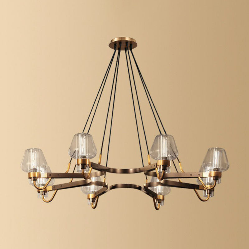 Postmodern Black-Brass Living Room Chandelier With Glass Cone Shade 8 / Clear