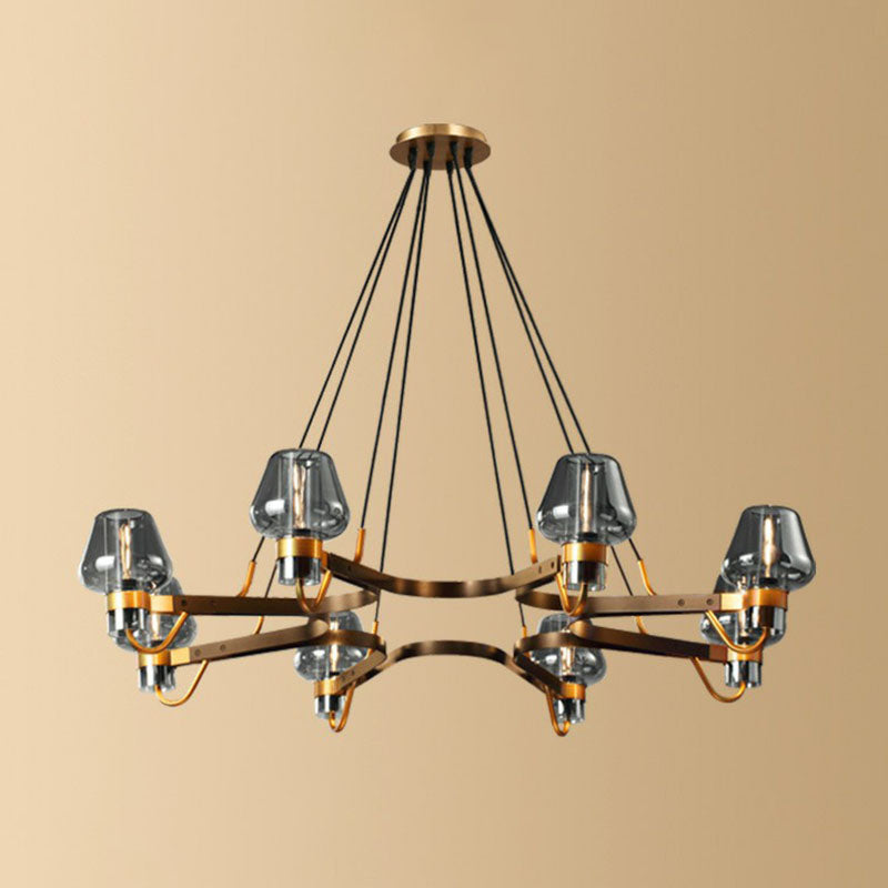 Postmodern Black-Brass Chandelier with Cone Glass Shade for Living Rooms