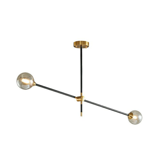Minimalistic Black-Brass Led Chandelier: Ball Glass Suspension Light With Adjustable Arm 2 / Amber