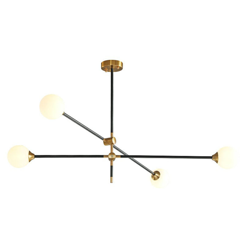 Minimalistic Black-Brass Led Chandelier: Ball Glass Suspension Light With Adjustable Arm 4 / White