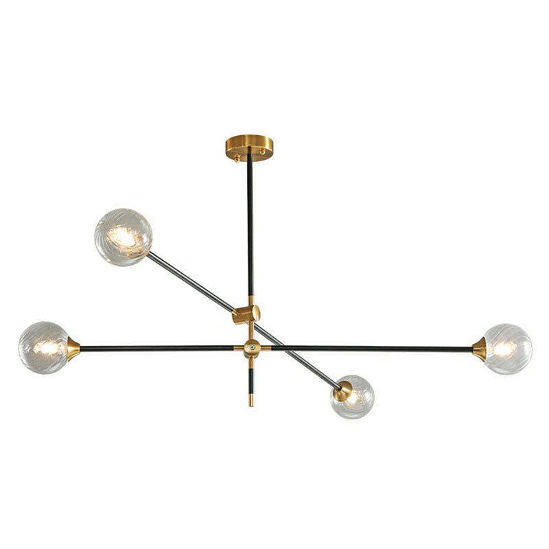 Minimalistic Black-Brass Led Chandelier: Ball Glass Suspension Light With Adjustable Arm 2 / Clear