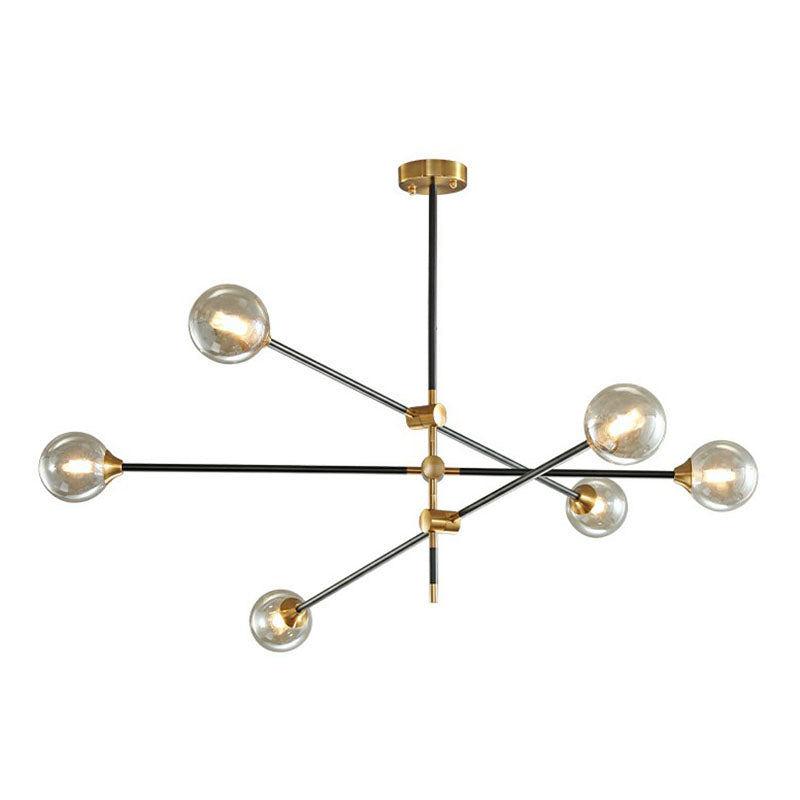 Minimalistic Black-Brass Led Chandelier: Ball Glass Suspension Light With Adjustable Arm 6 / Amber