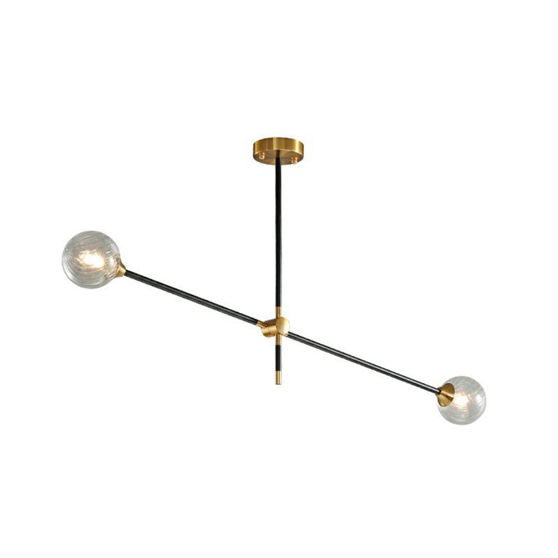 Minimalistic Black-Brass Led Chandelier: Ball Glass Suspension Light With Adjustable Arm 4 / Clear
