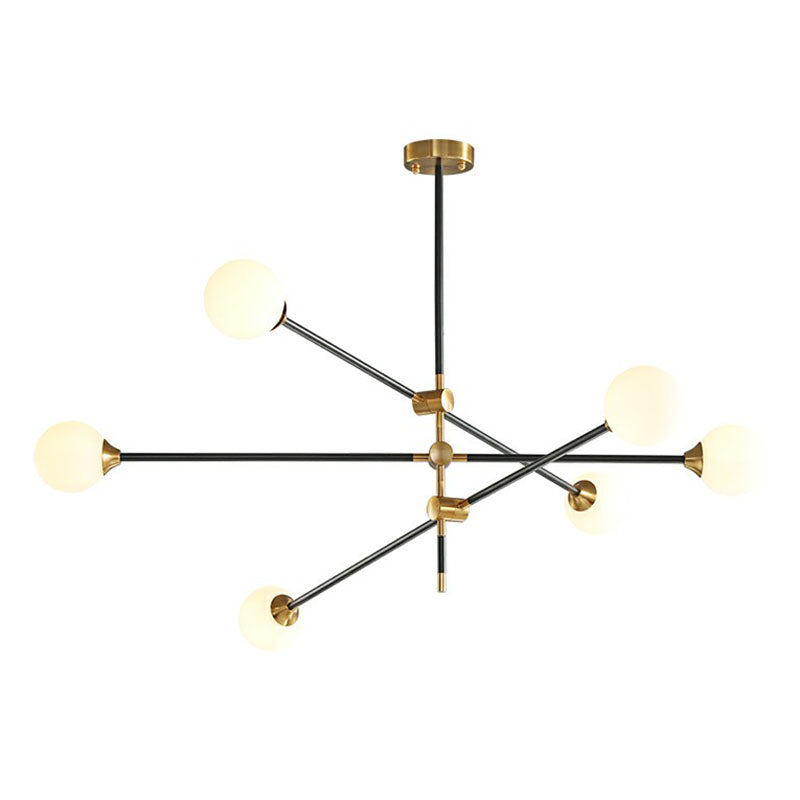 Minimalistic Black-Brass Led Chandelier: Ball Glass Suspension Light With Adjustable Arm 6 / White