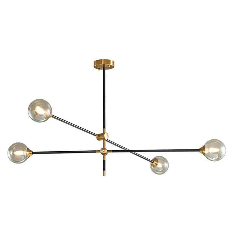 Minimalistic Black-Brass Led Chandelier: Ball Glass Suspension Light With Adjustable Arm 4 / Amber