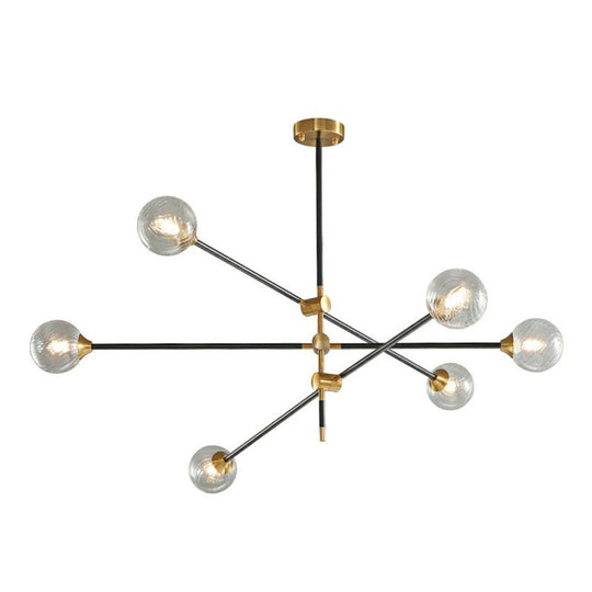 Minimalistic Black-Brass Led Chandelier: Ball Glass Suspension Light With Adjustable Arm 6 / Clear