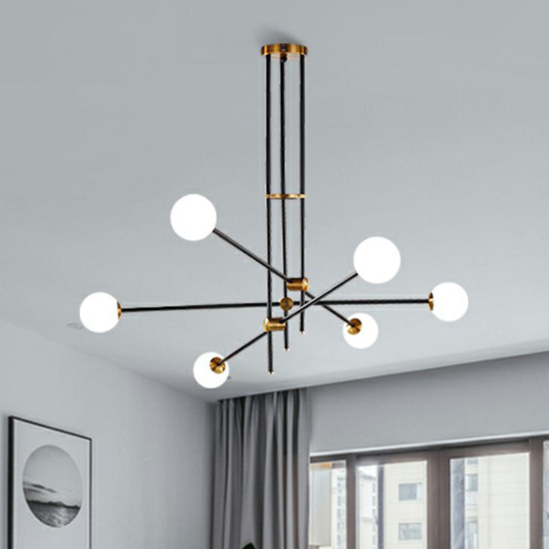 Sleek Black Metal Linear Chandelier with Ball White Glass Shade - Perfect for Living Room Pendant Lighting